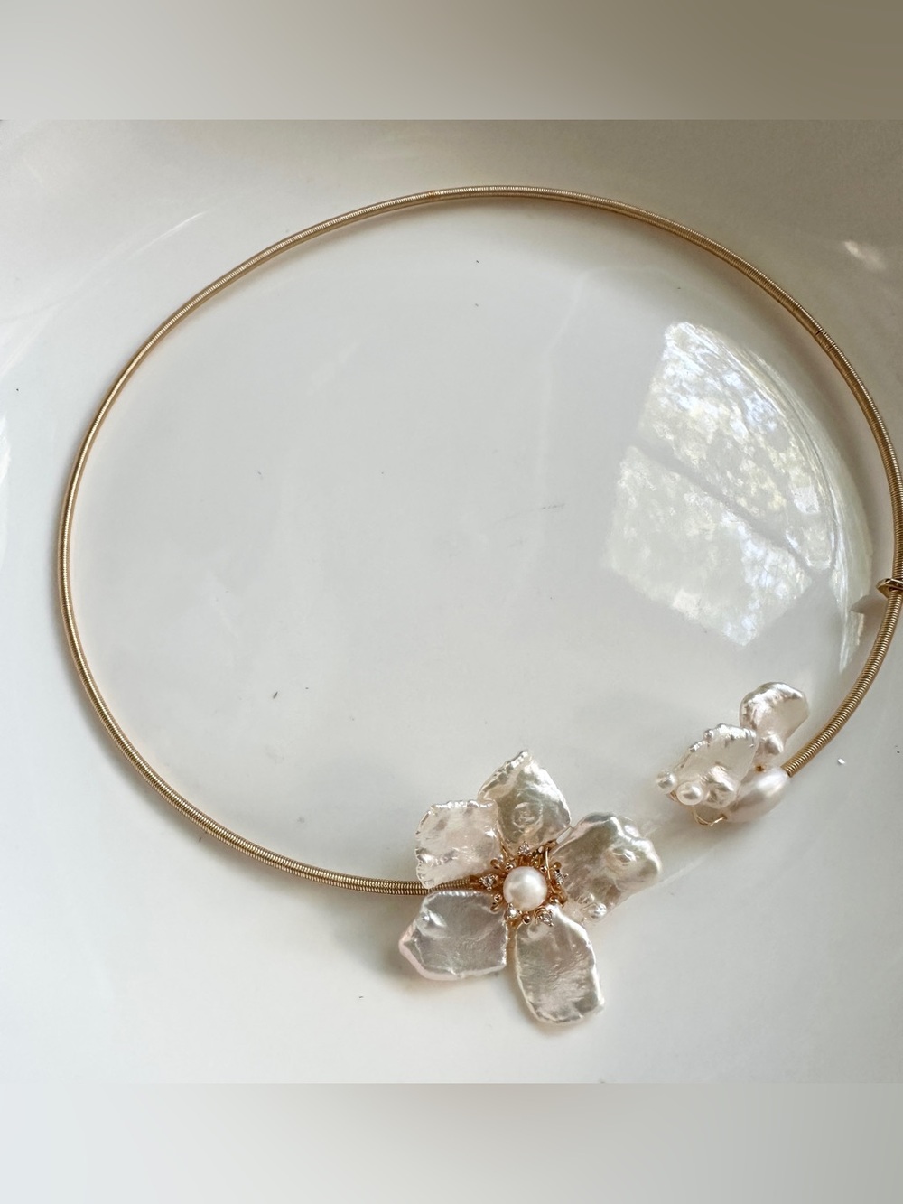 Gold Floral Freshwater Pearl Choker Necklace